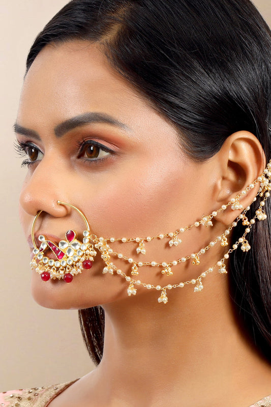 Peacock Pachi Kundan Layered Nath 
