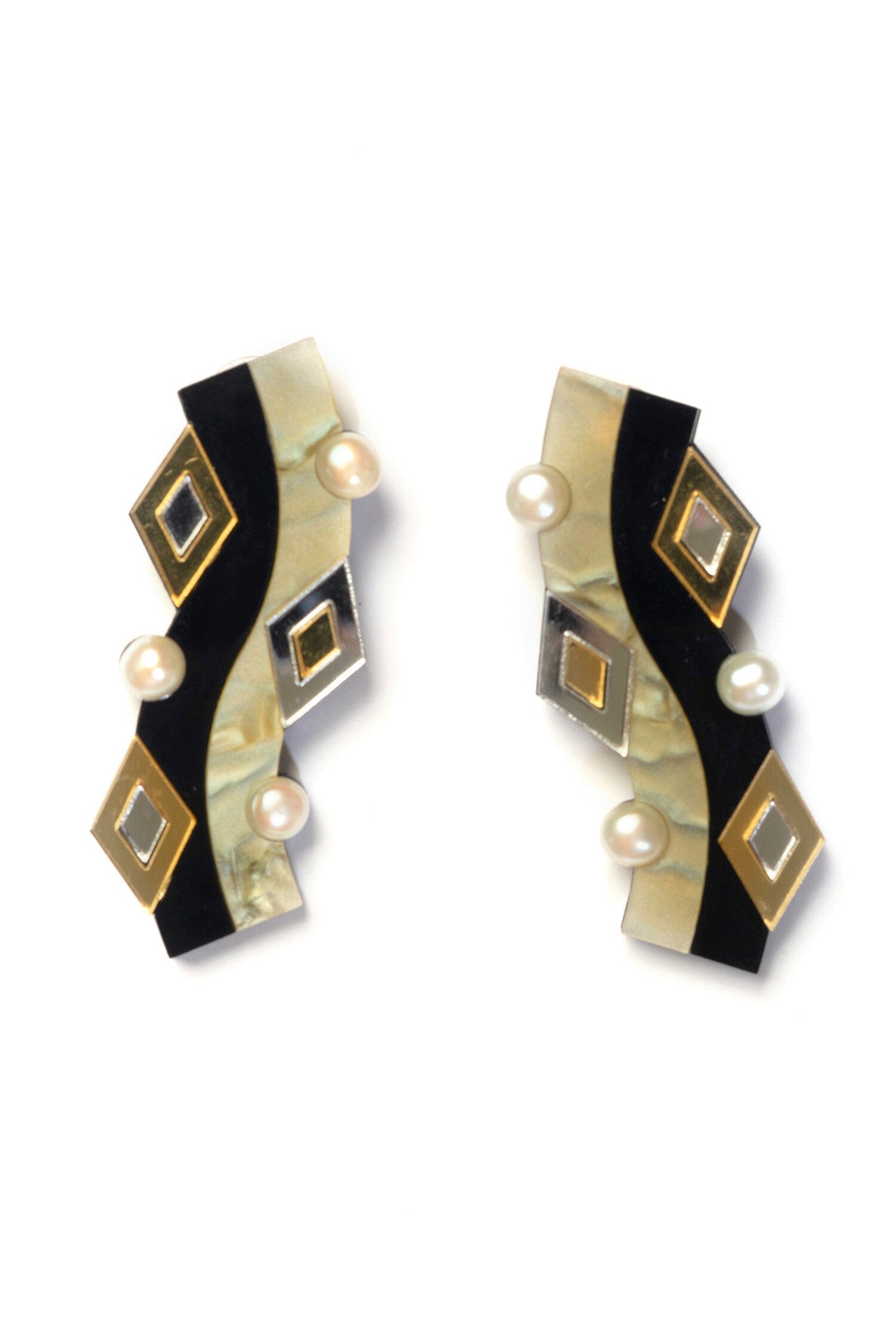 Moire Colorblock Geometric Pattern Stud Earrings 