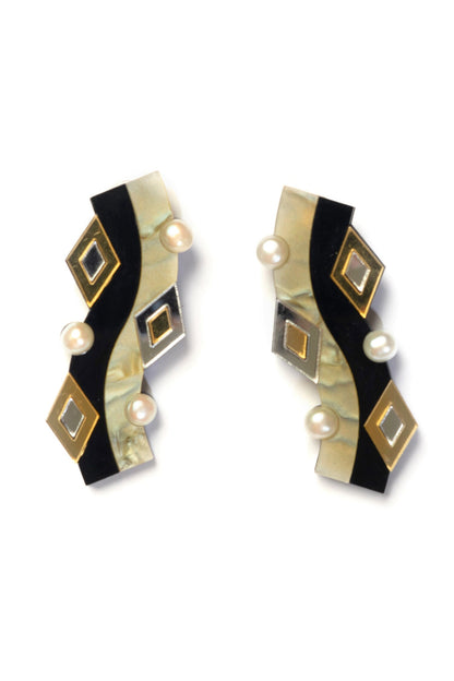 Moire Colorblock Geometric Pattern Stud Earrings 