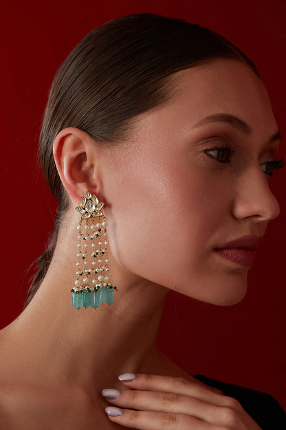 Mint Kundan Embellished Danglers & Drops 