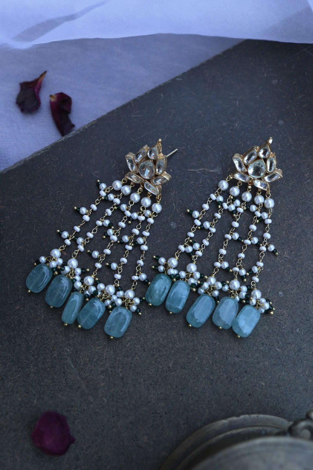 Mint Kundan Embellished Danglers & Drops 
