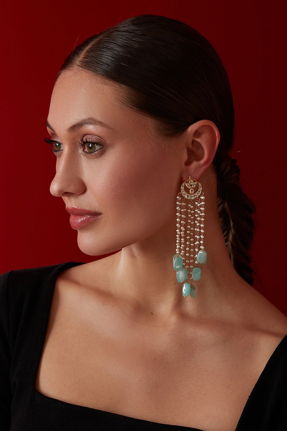 Mint Kundan Embellished Danglers & Drops 