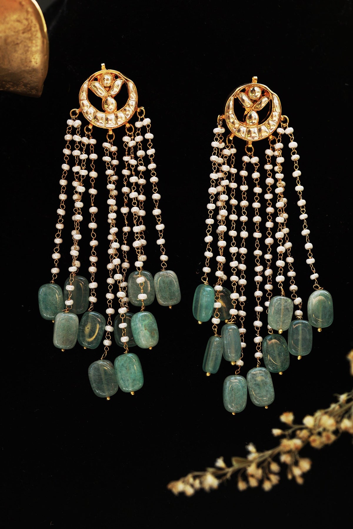 Mint Kundan Embellished Danglers & Drops 