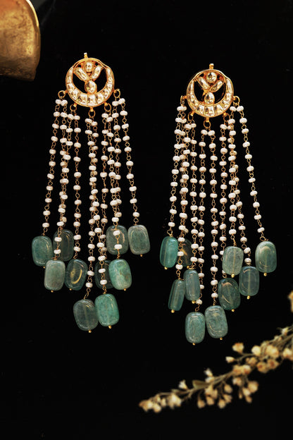 Mint Kundan Embellished Danglers & Drops 