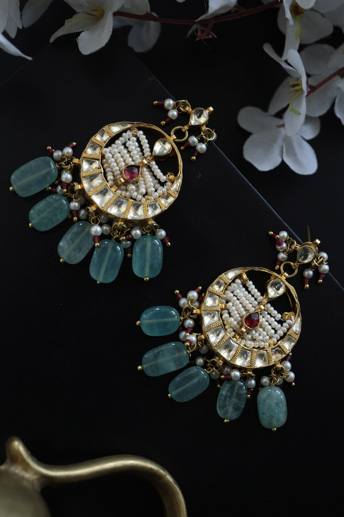 Kundan Crescent Cut Chandbali Earrings 