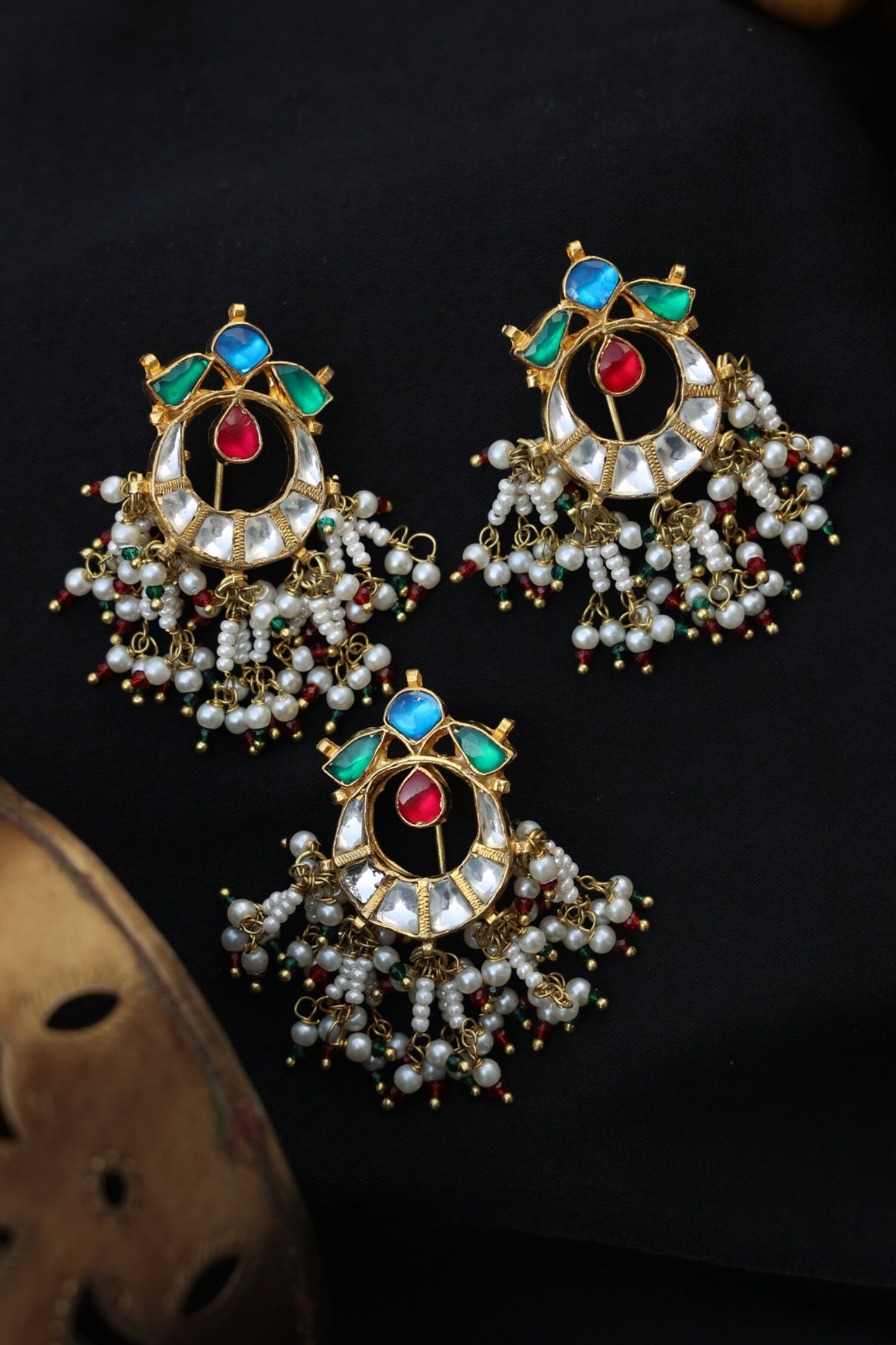 Multicolored Kundan Embellished Braid Pin - Set Of 3 