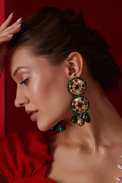 Kundan Tiered Circular Dangler Earrings 