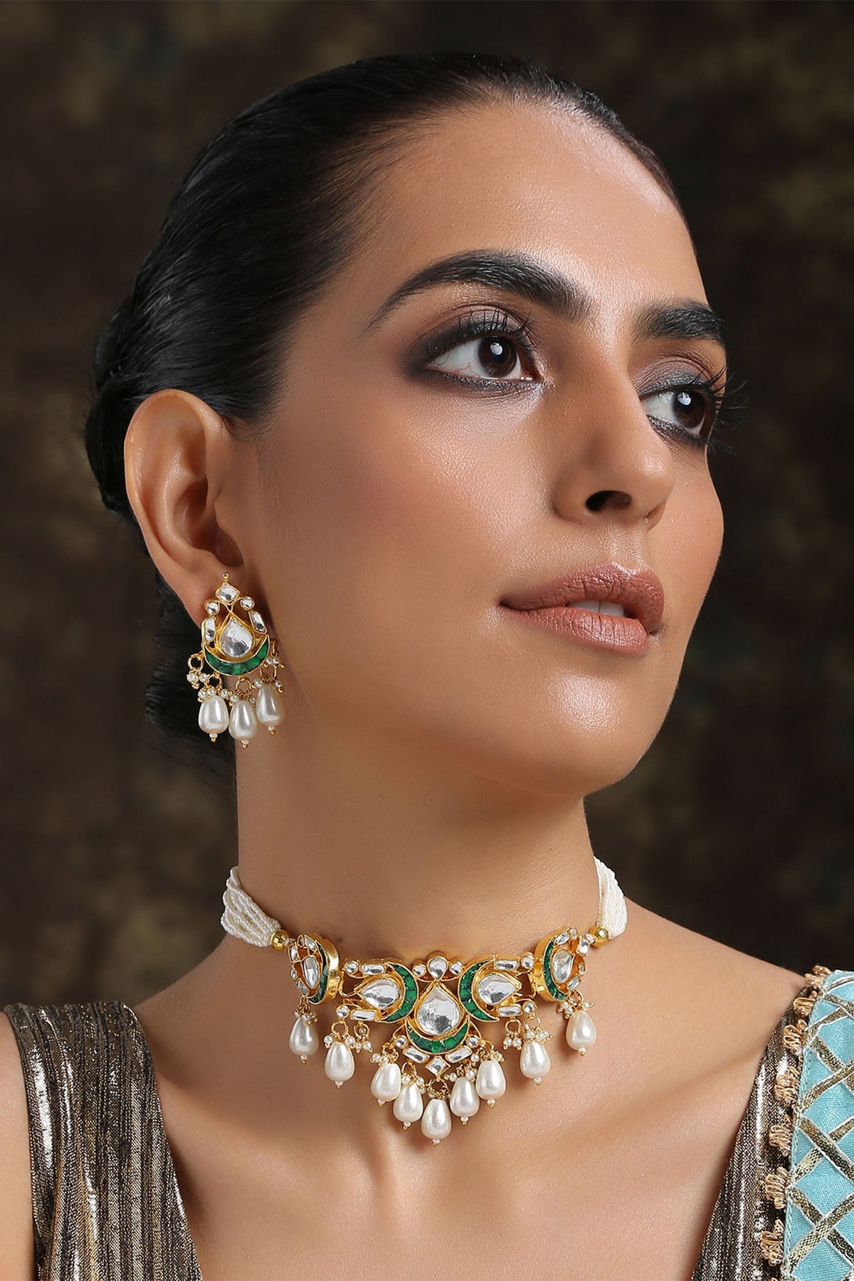 Handcrafted Kundan Bead Pendant Choker Necklace Set 