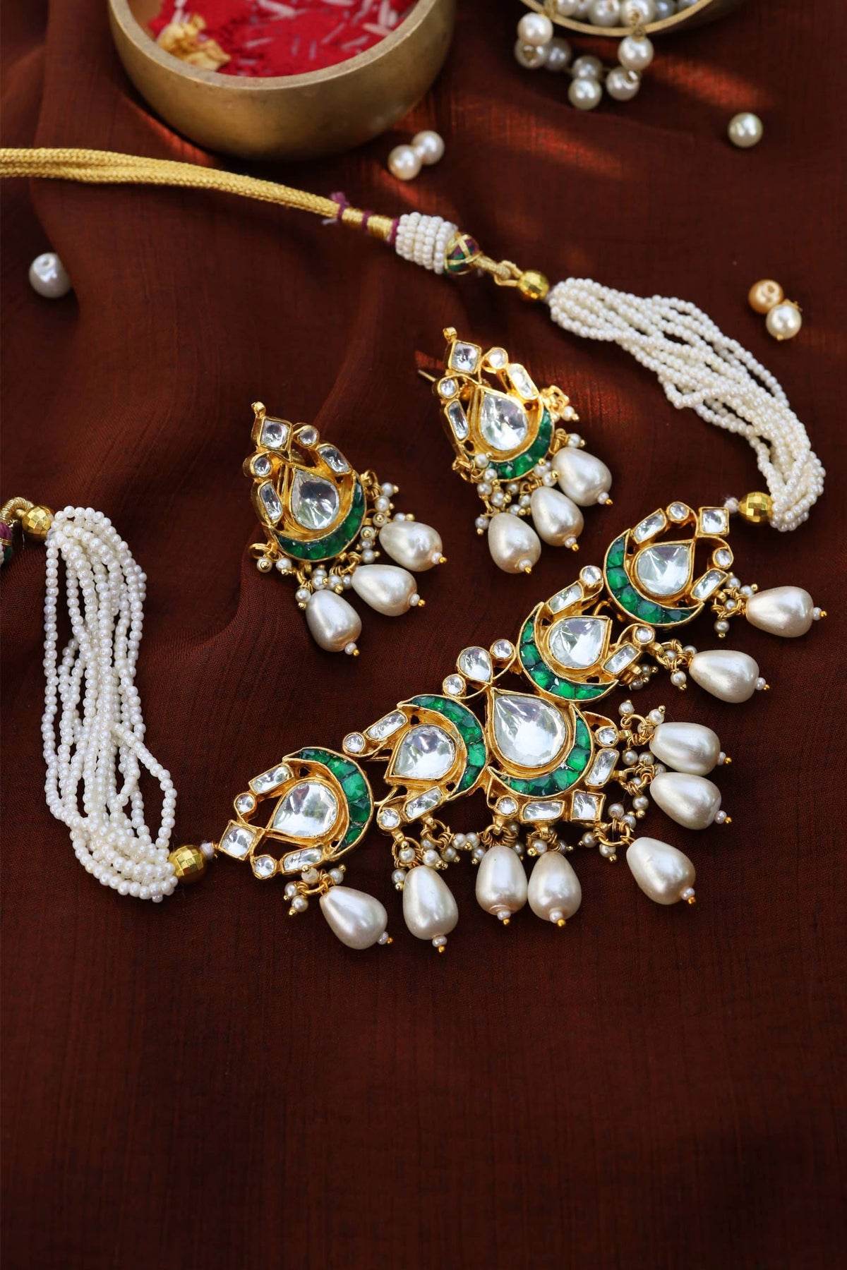Handcrafted Kundan Bead Pendant Choker Necklace Set 