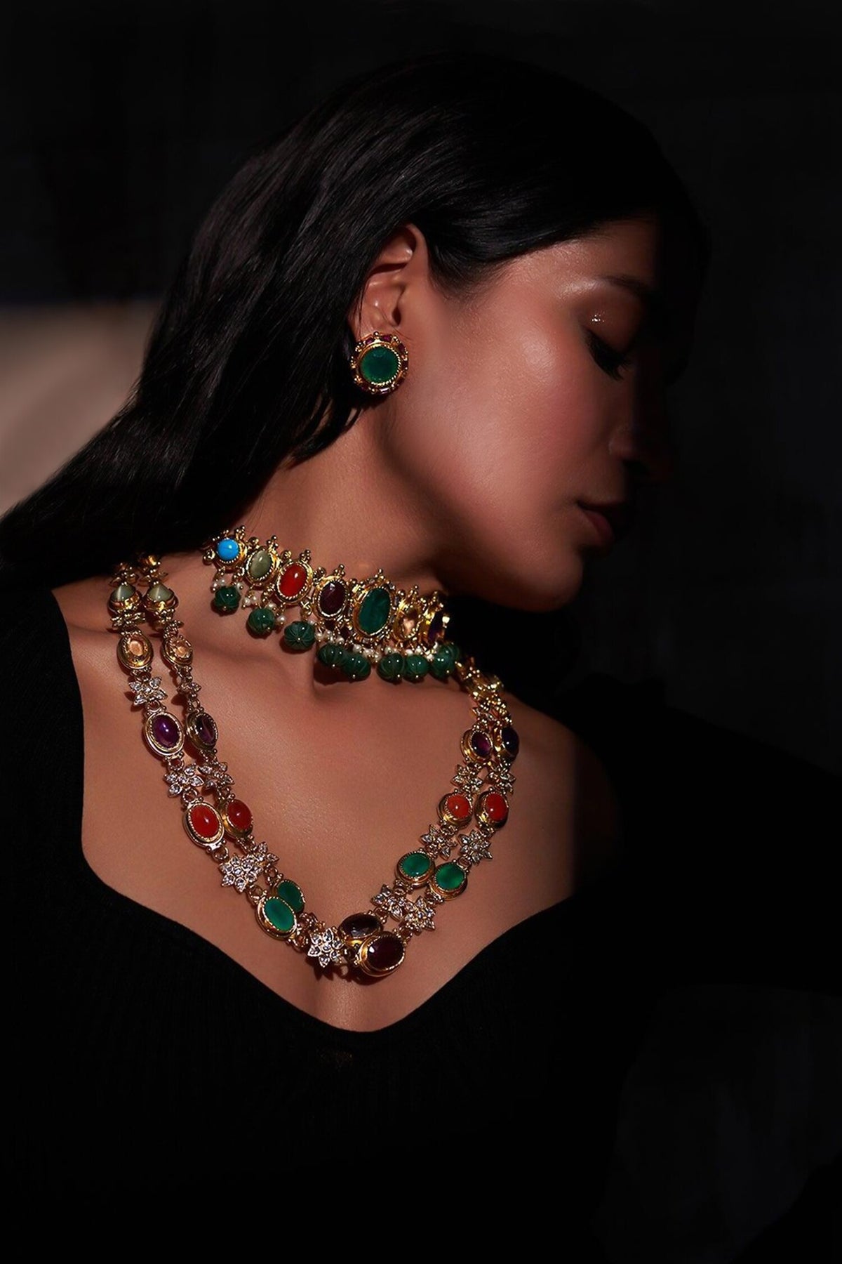 Multi Color Jadau Stones Necklace Set 