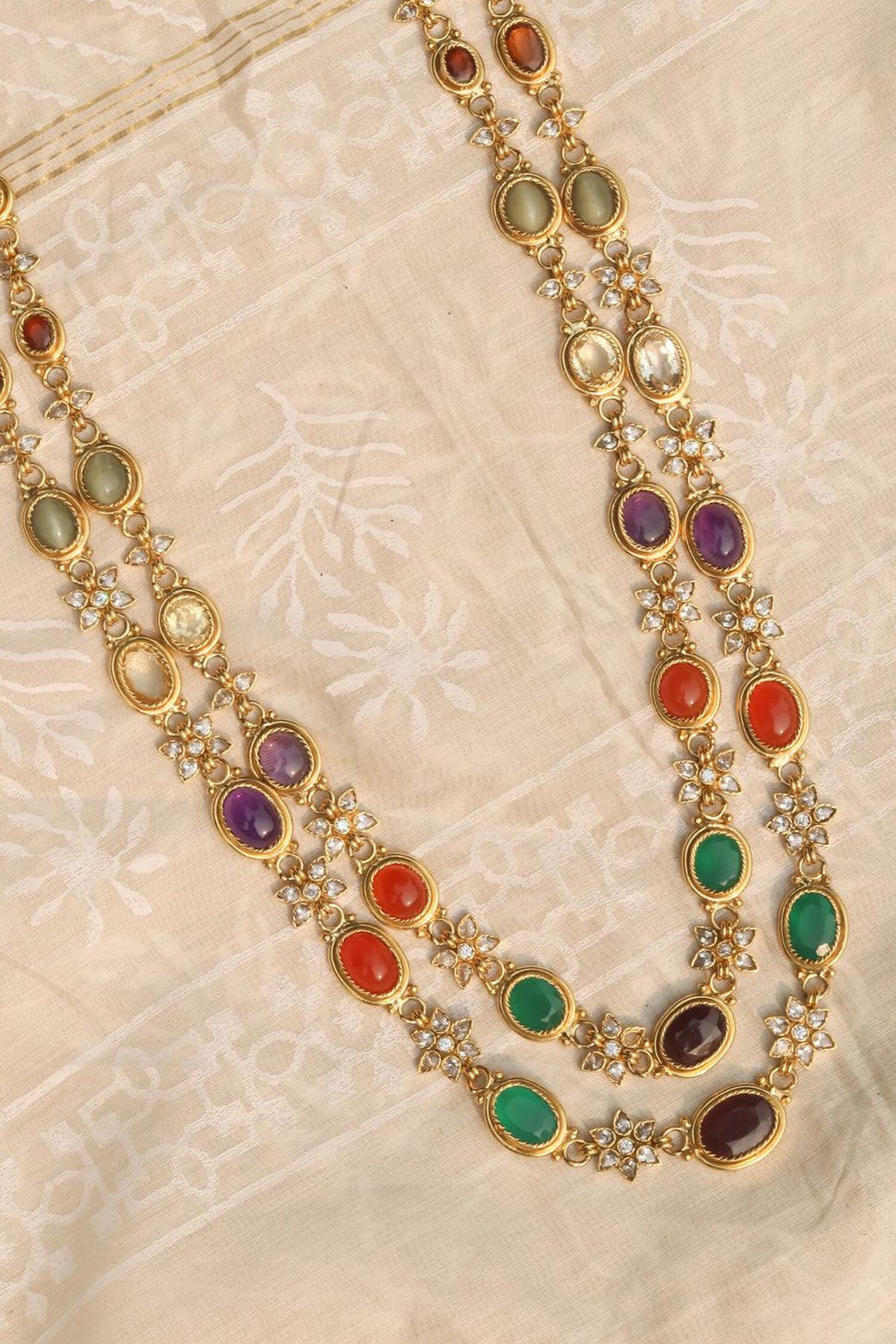 Multi Color Jadau Stones Necklace Set 