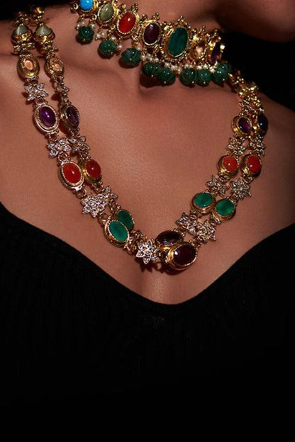 Multi Color Jadau Stones Necklace Set 