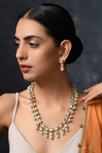 Handcrafted Kundan Bead Drop Necklace Set 