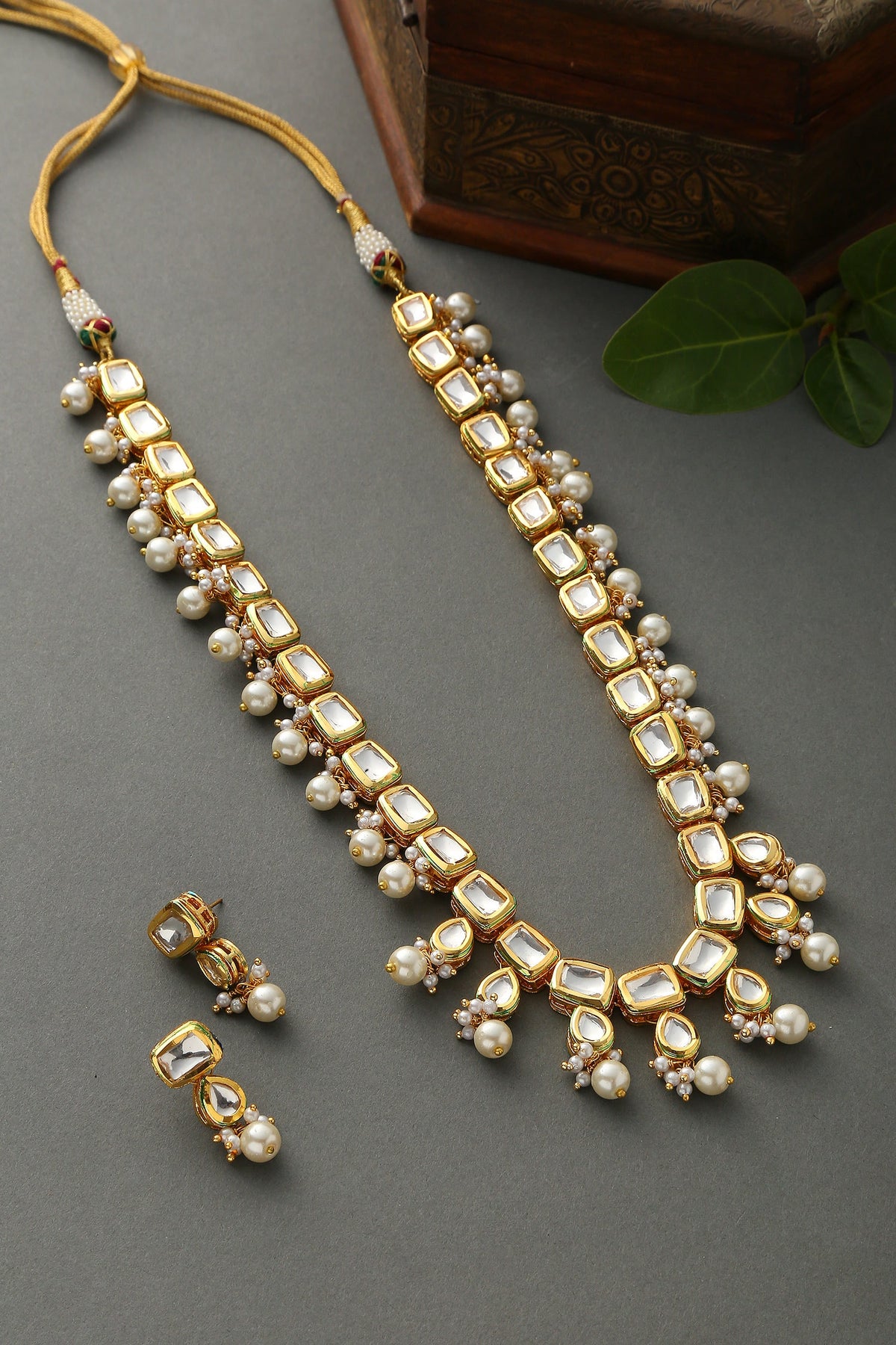 Handcrafted Kundan Bead Drop Necklace Set 