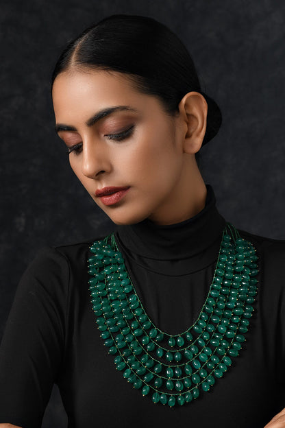 Handcrafted Layered Stone Drop Necklace 