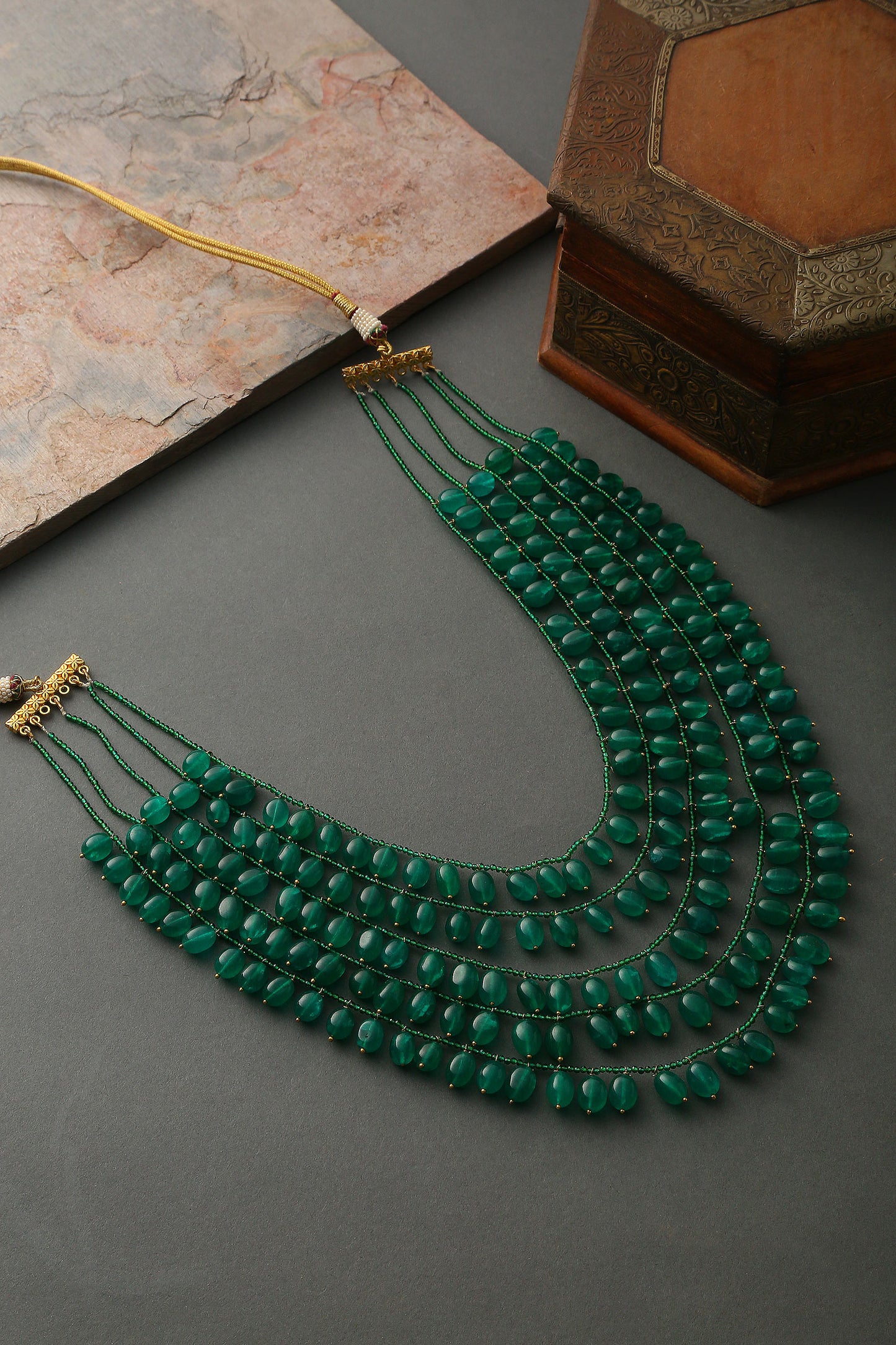 Handcrafted Layered Stone Drop Necklace 