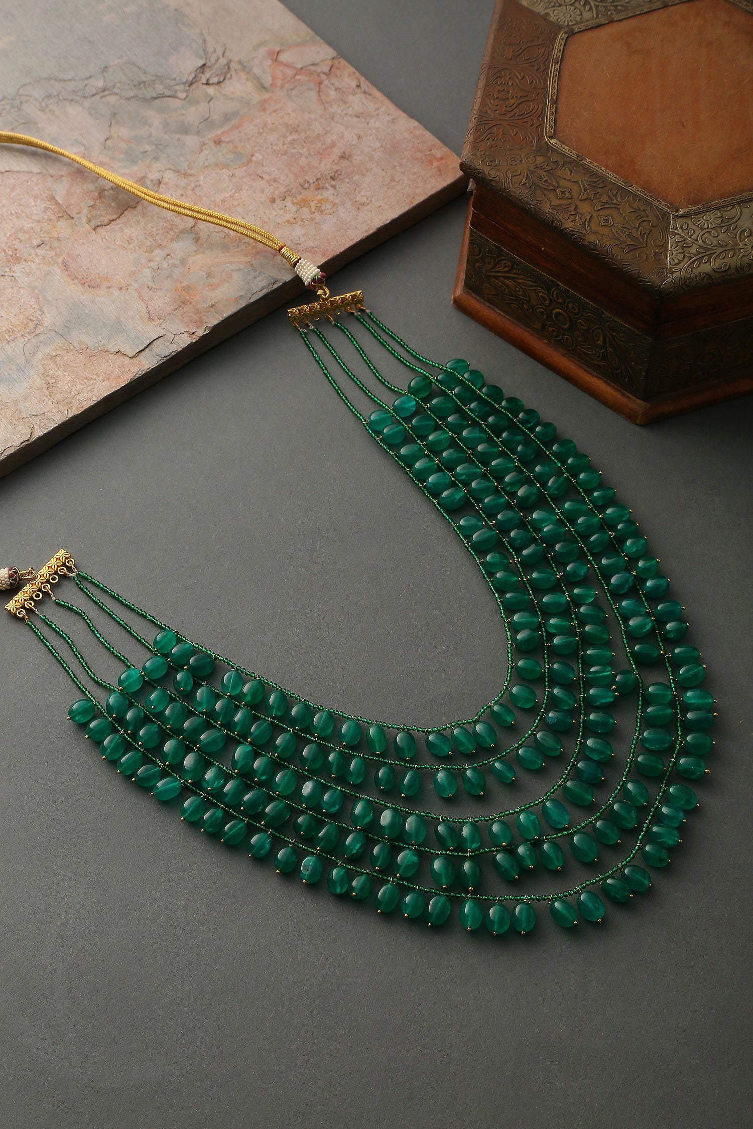 Handcrafted Layered Stone Drop Necklace 