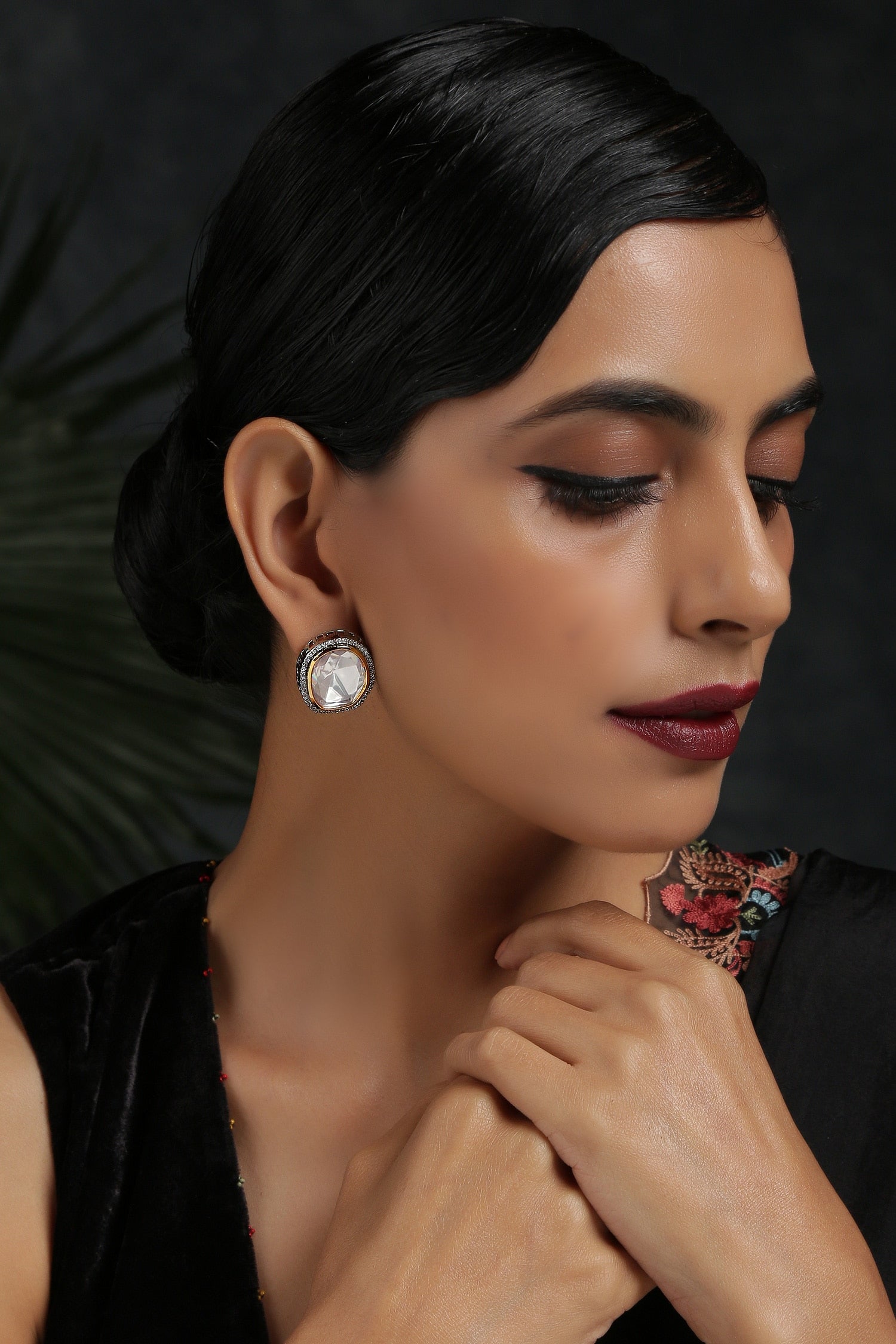 Geometric Polki Stud Earrings 