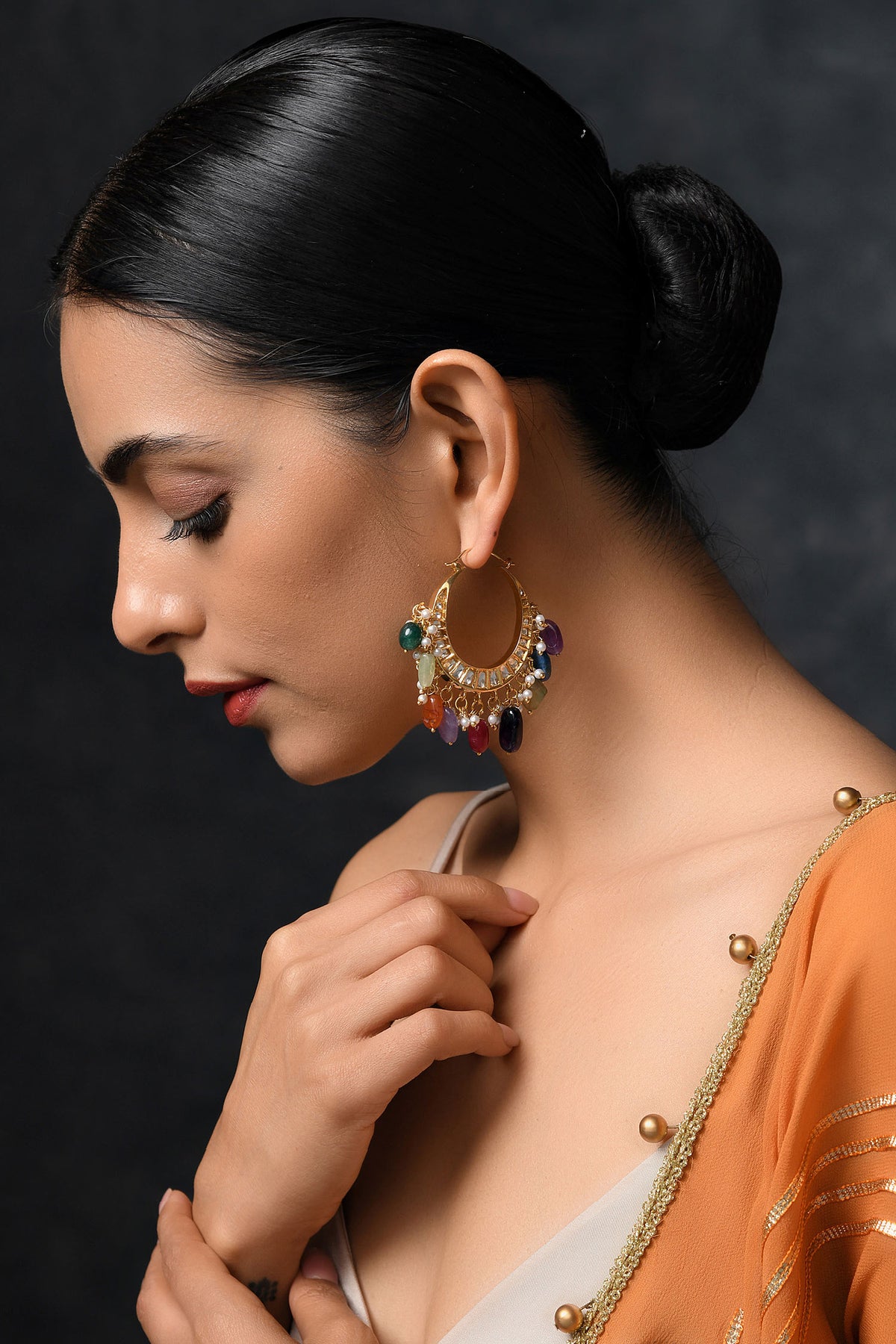 Handcrafted Kundan Polki Hoops 