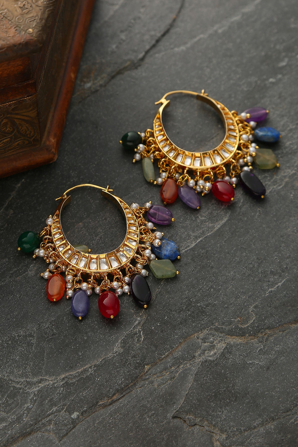 Handcrafted Kundan Polki Hoops 