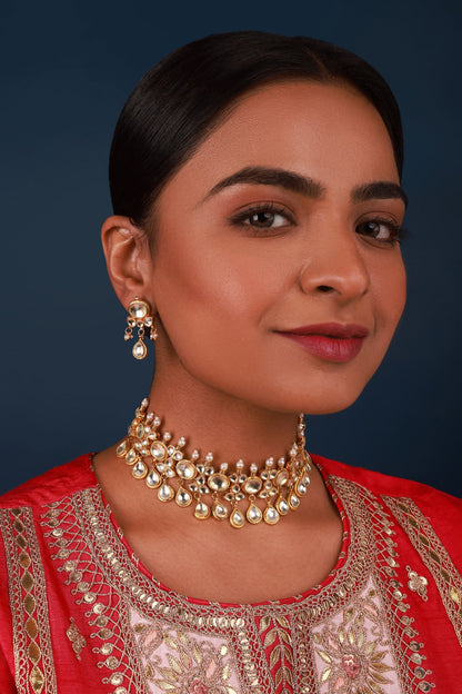 Geometric Kundan Embellished Choker Necklace Set 