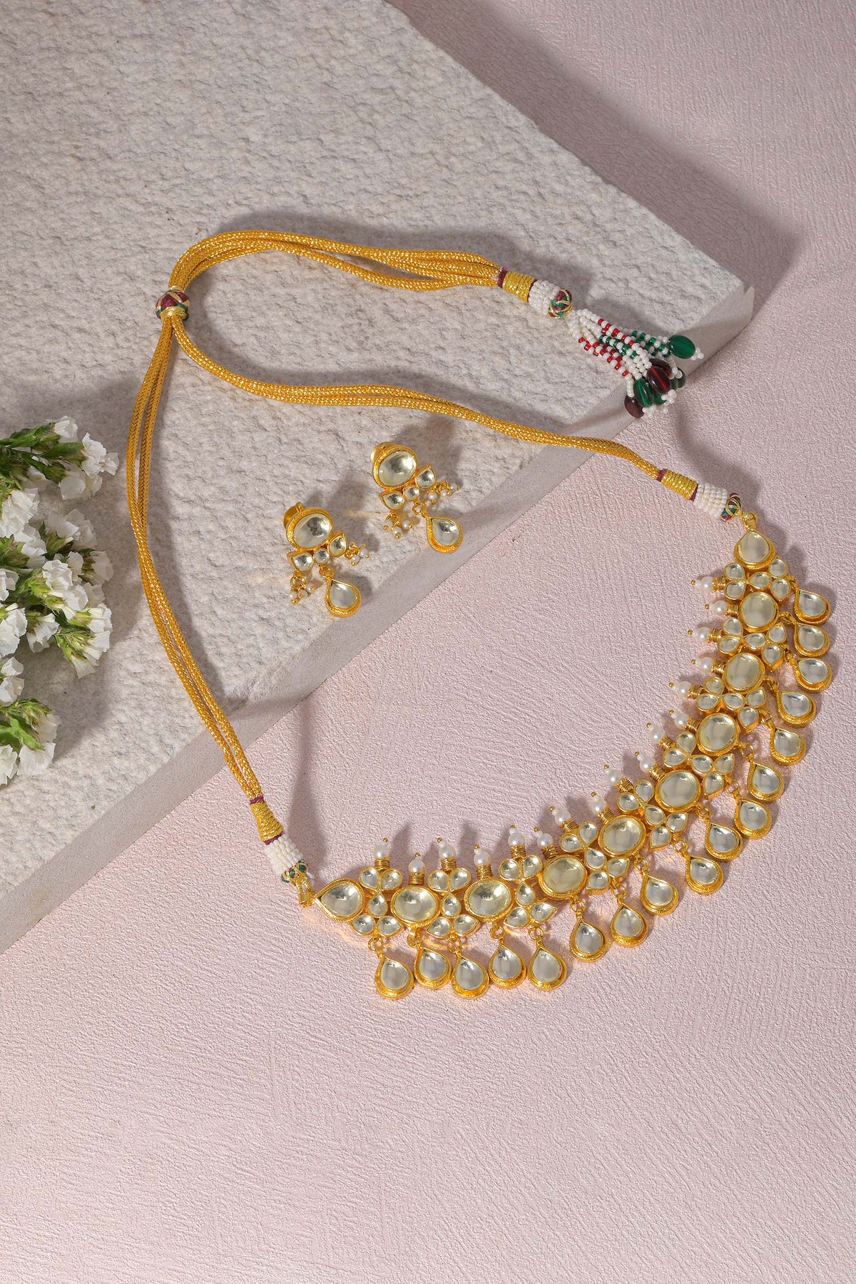 Geometric Kundan Embellished Choker Necklace Set 