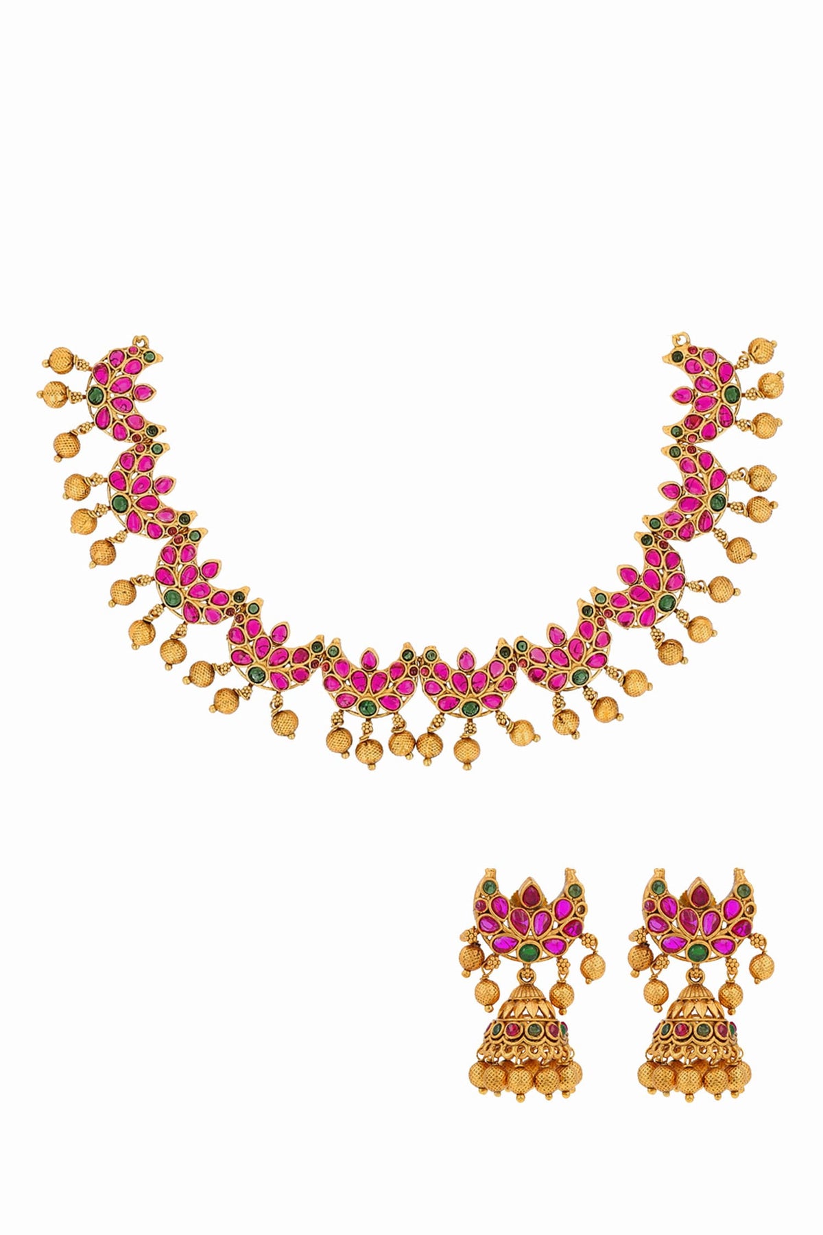 Gold Stone & Bead Embellished Jewellery Set 