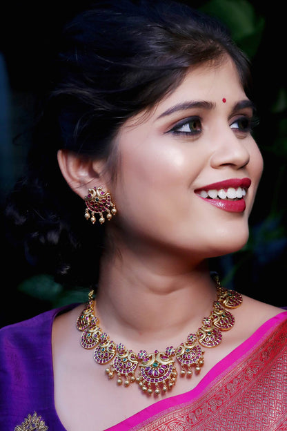 Gold Stone & Beads Designer Jewellery Set 