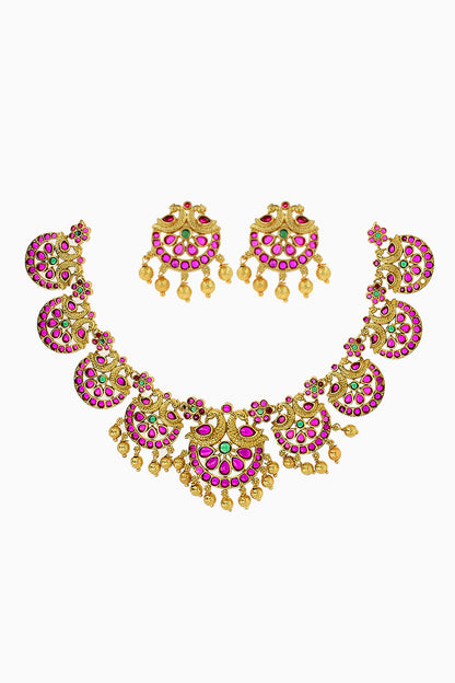 Gold Stone & Beads Designer Jewellery Set 