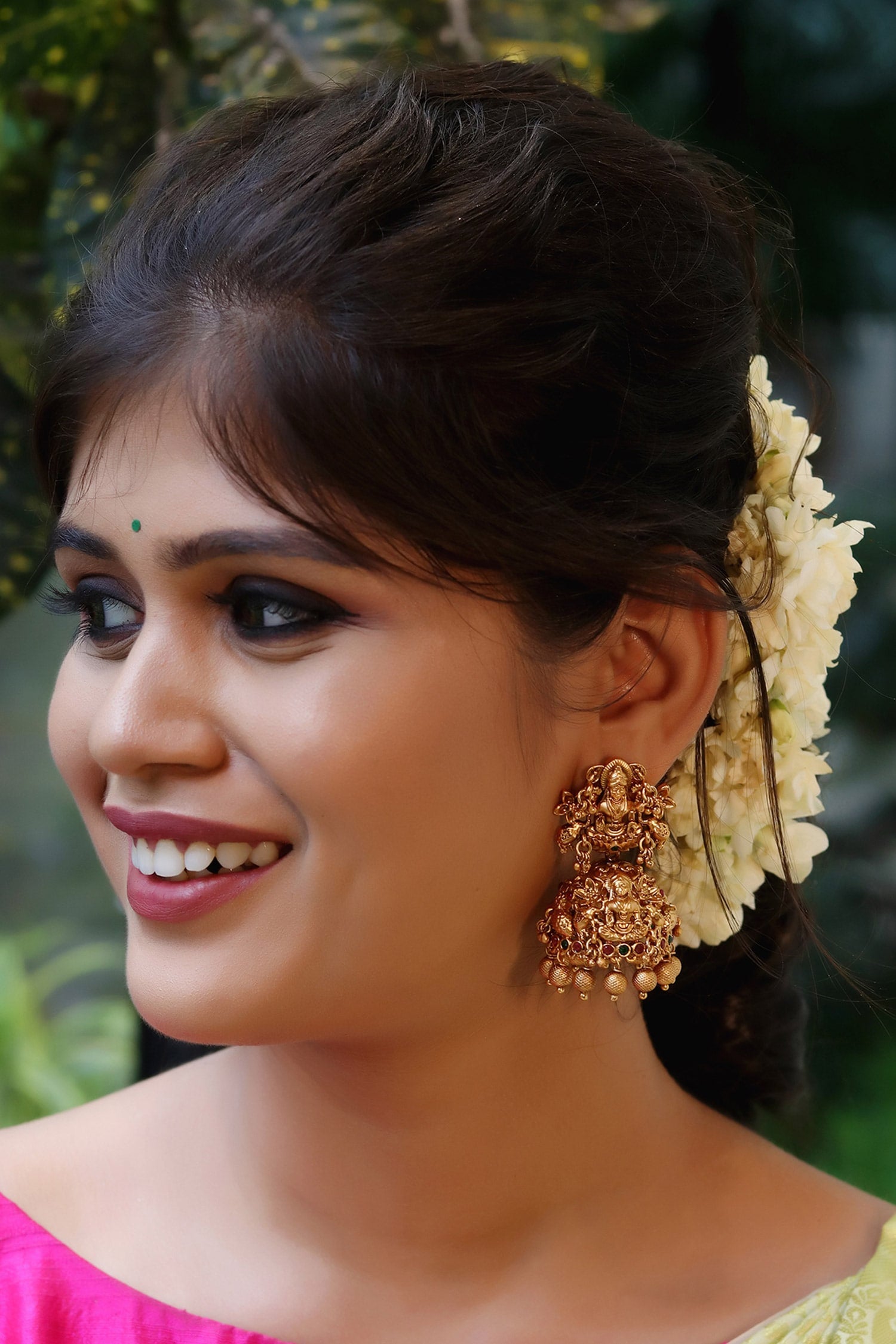Gold Carved Temple Jhumkas 