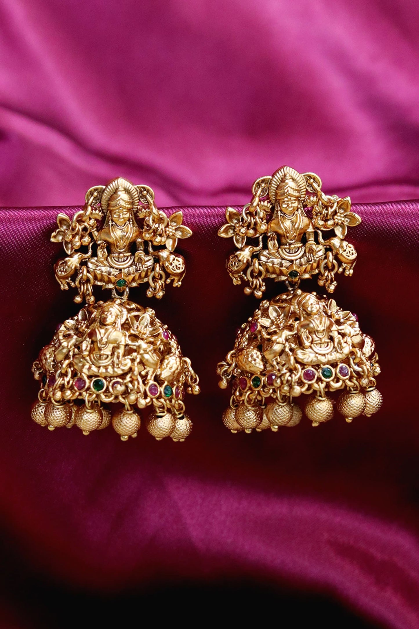 Gold Carved Temple Jhumkas 