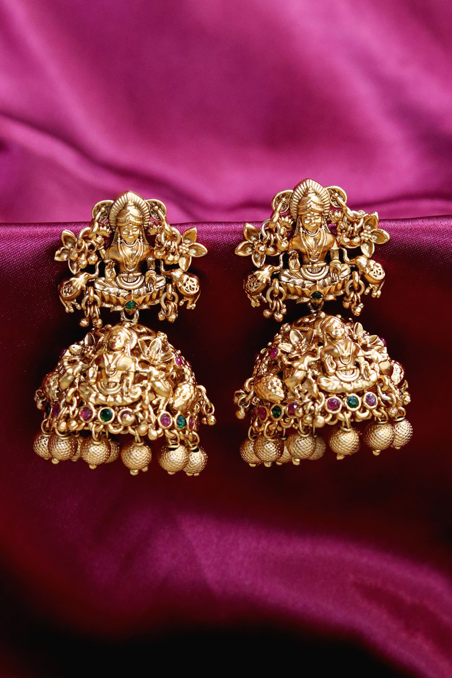 Gold Carved Temple Jhumkas 