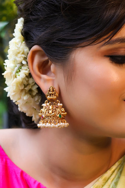 Gold Carved Temple Jhumkas 