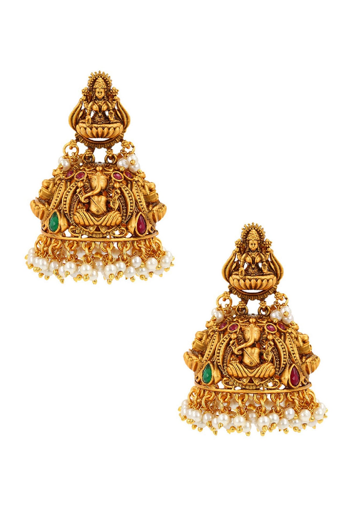 Gold Carved Temple Jhumkas 