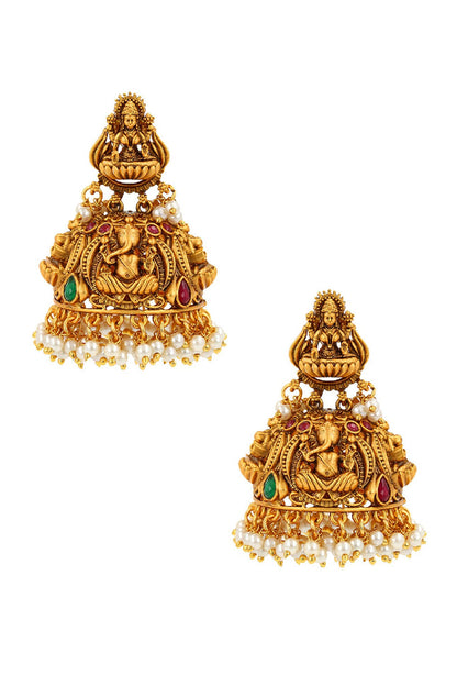 Gold Carved Temple Jhumkas 