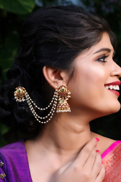 Stone Embellished Gold Jhumkas 