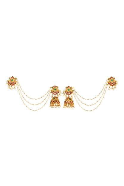 Stone Embellished Gold Jhumkas 
