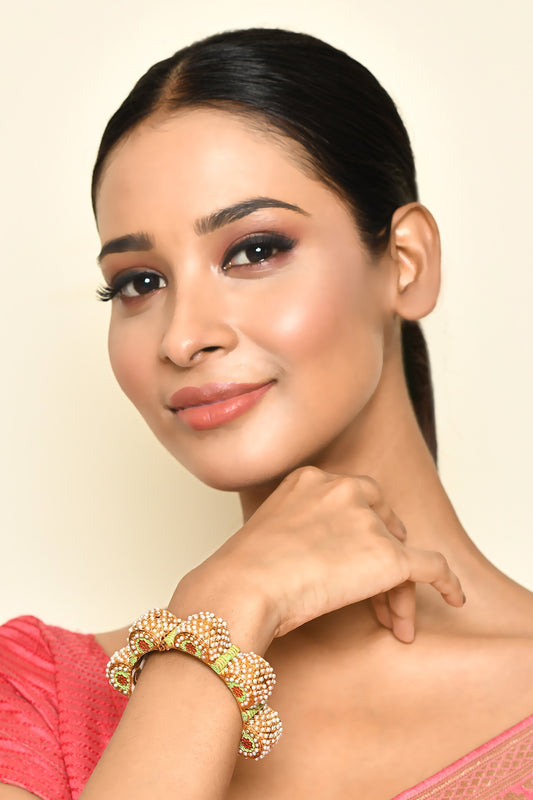 Floral Cut Work Pearl Embellished Bangle 