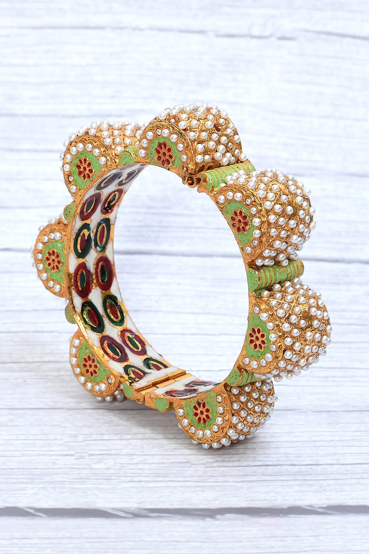 Floral Cut Work Pearl Embellished Bangle 