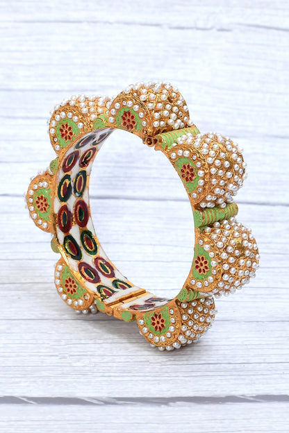 Floral Cut Work Pearl Embellished Bangle 