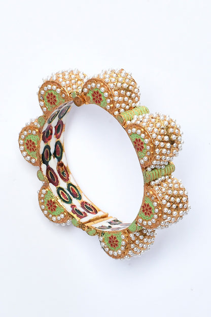 Floral Cut Work Pearl Embellished Bangle 