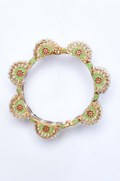 Floral Cut Work Pearl Embellished Bangle 