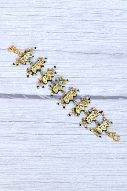 Leaf Kundan & Pearl Embellished Bracelet 