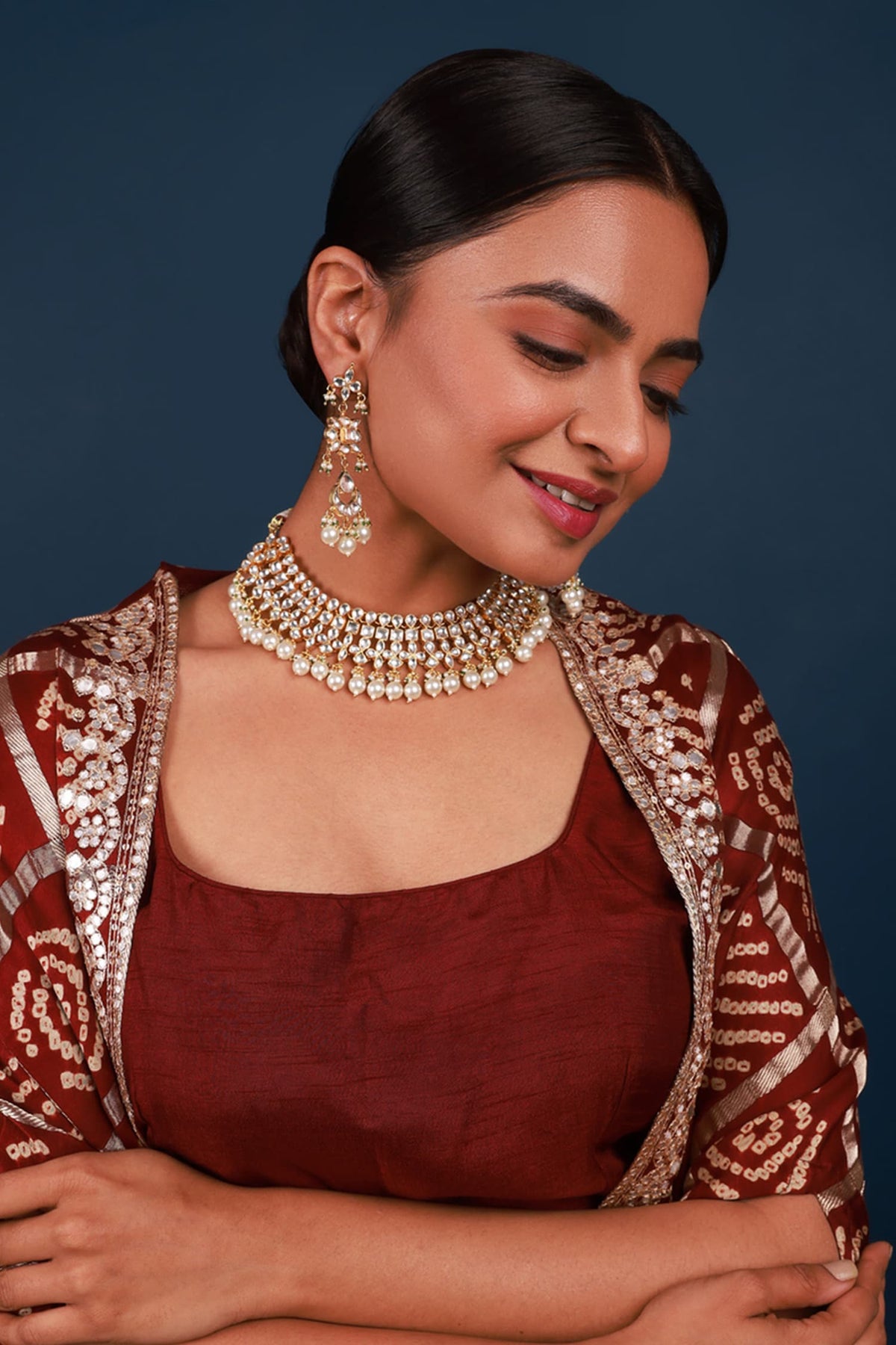 Kundan Embellished Necklace & Earrings Set 