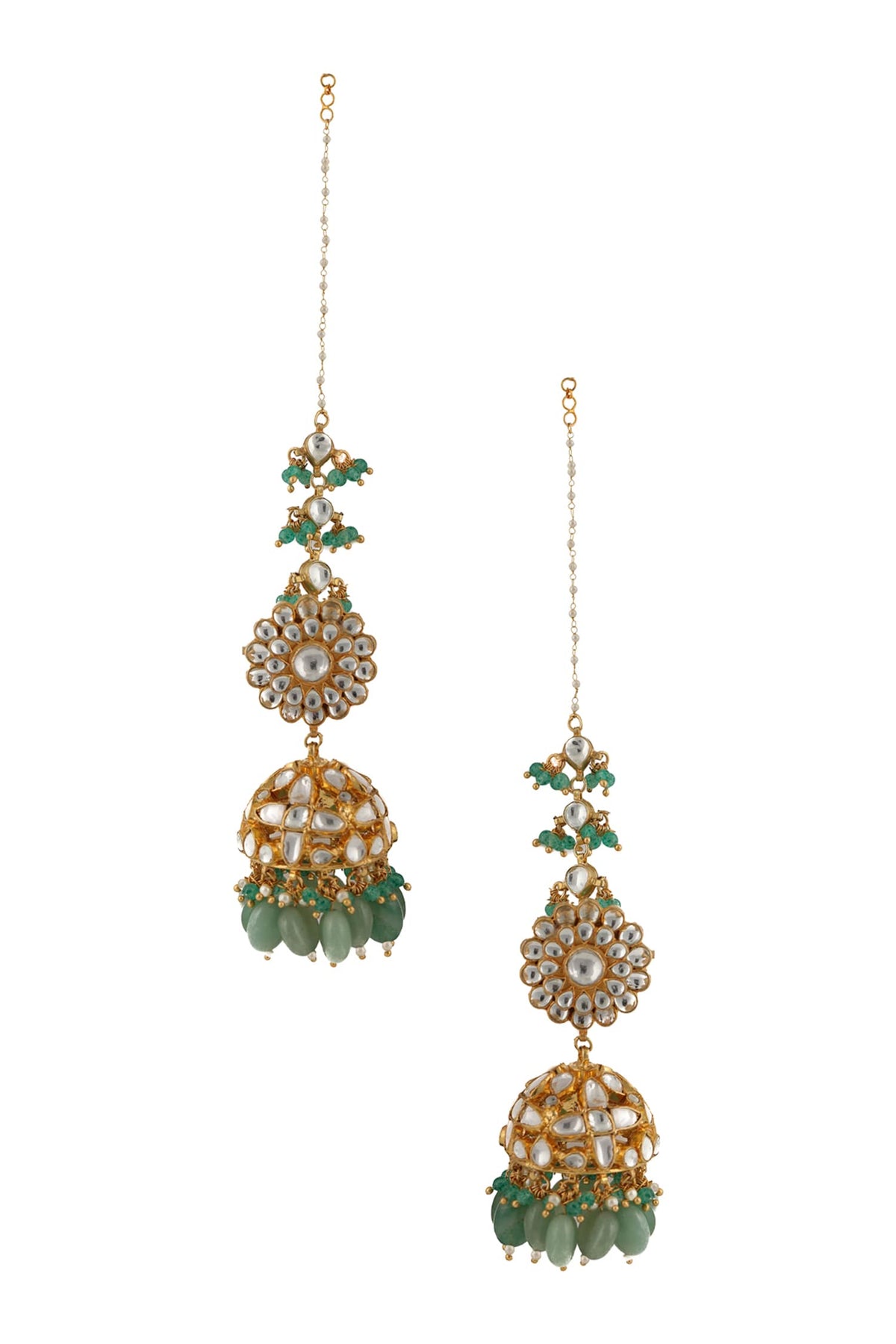 Floral Stone Ear Chain Jhumkas 
