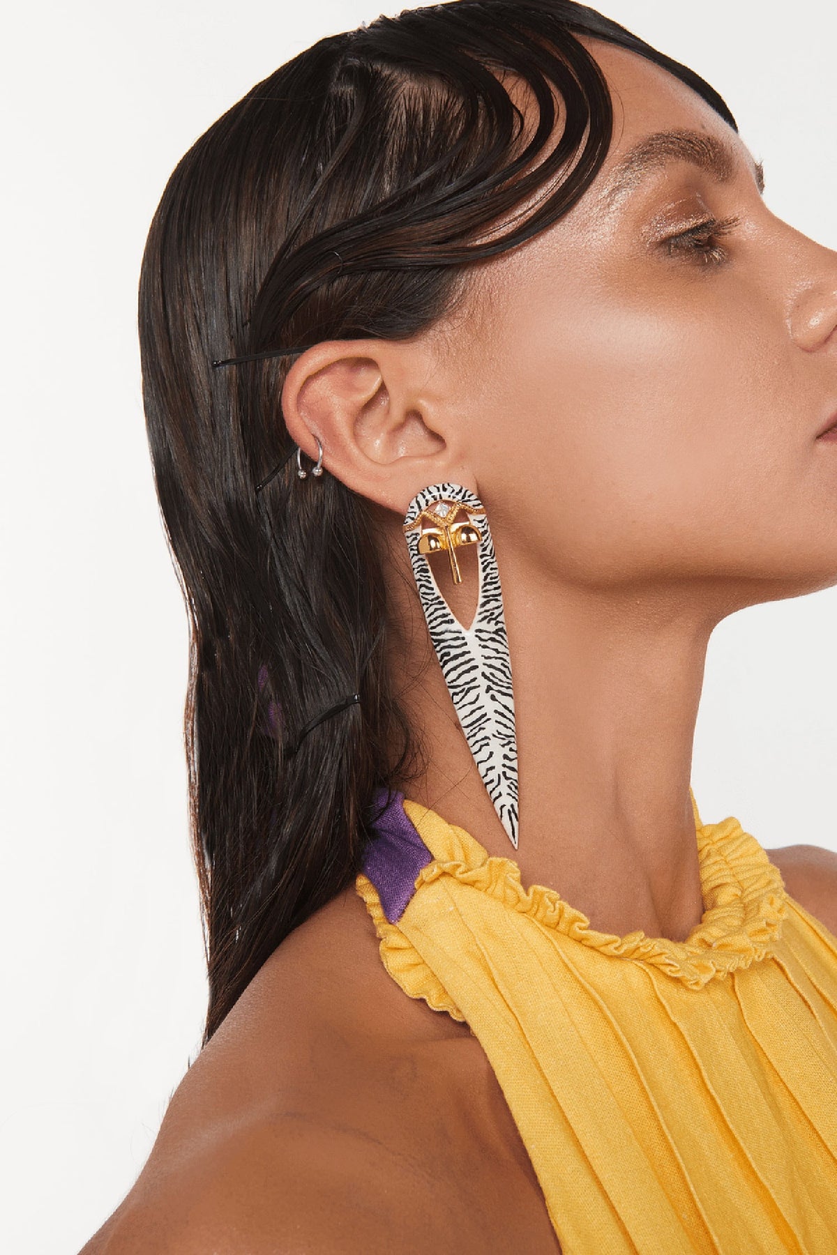 Gavi Spicule Zebra Enamel Earrings 