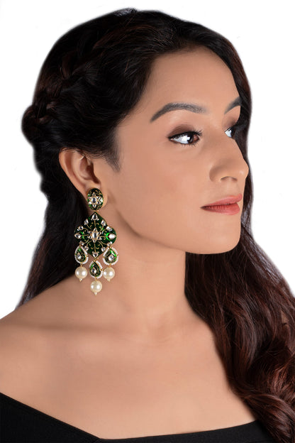 Meenakari Teardrop Stone Danglers 