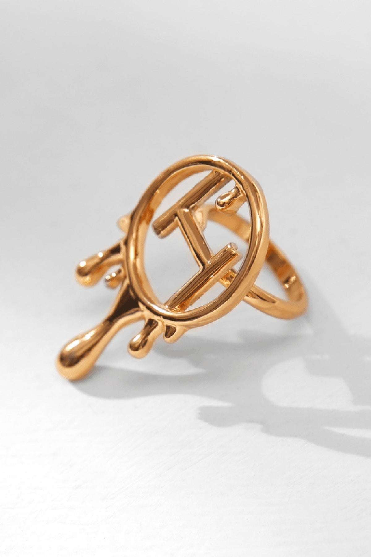 Gold Drip OH Monogram Ring 
