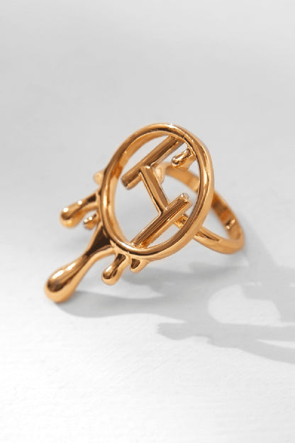 Gold Drip OH Monogram Ring 