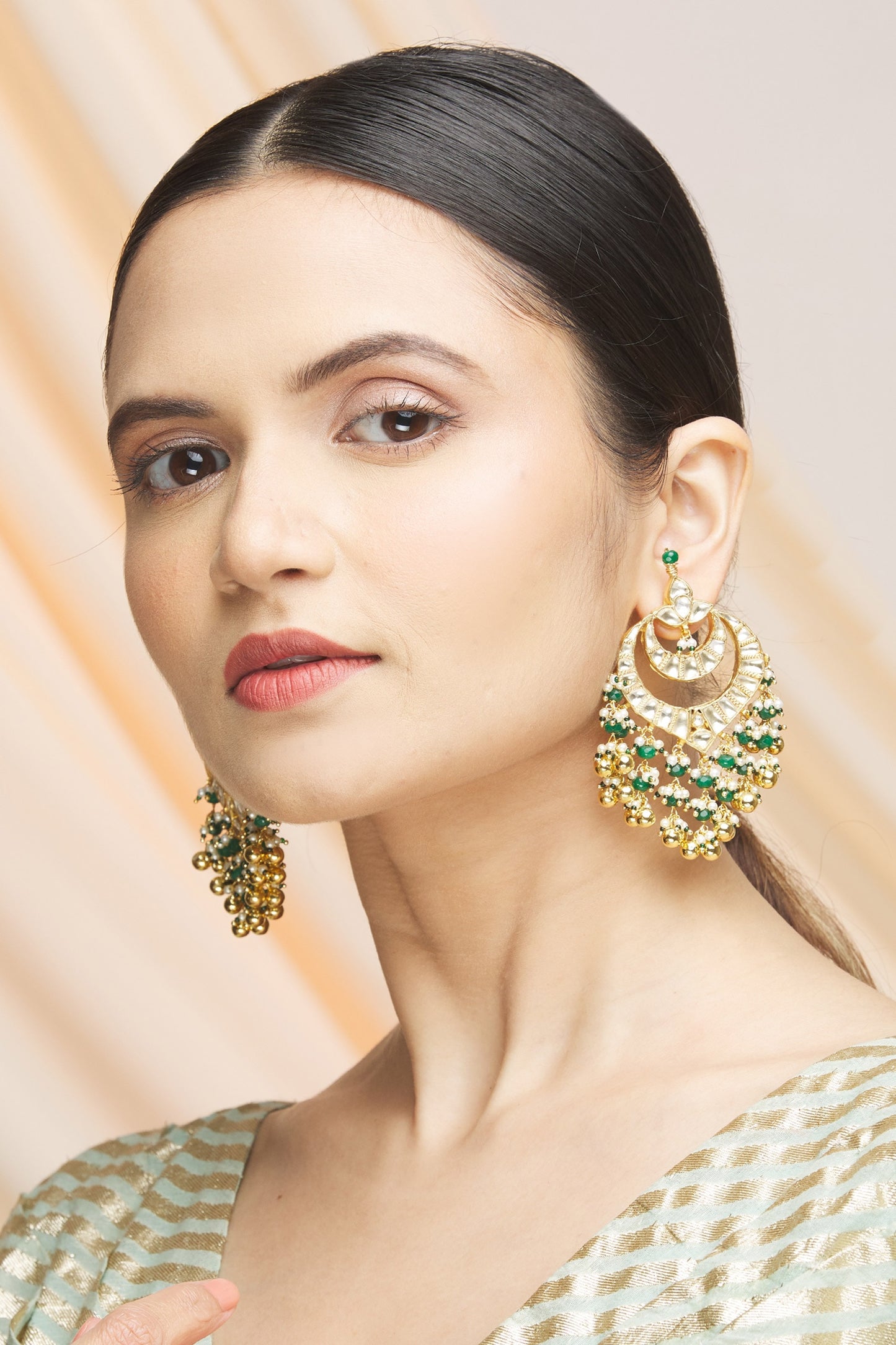 Kundan Bead Drop Chandbalis 